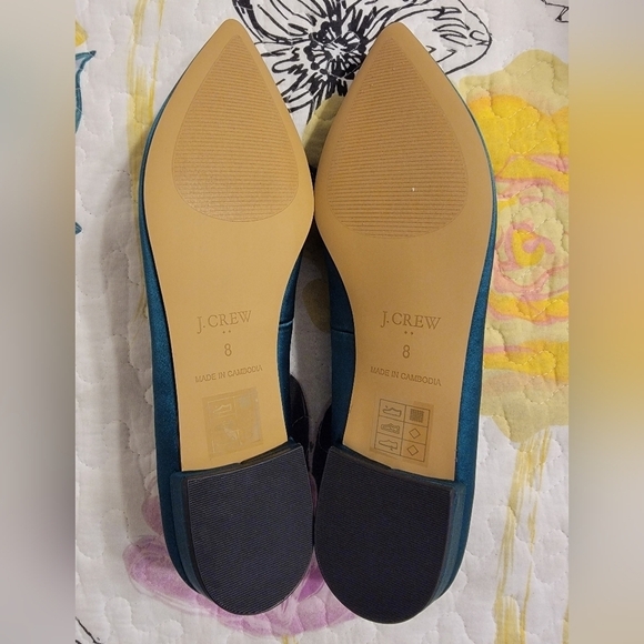 NIB J. Crew Satin Pointy Toe Flats with Crystal Embellished Buckle - Picture 8 of 9